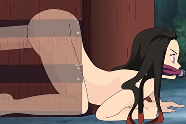 Трахнул Незуко в лесу и вытащить не успел — теперь сперма в ней